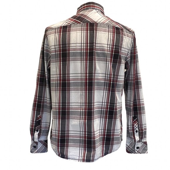 Distillery plaid black stitching button down long sleeve shirt. Men’s size Large - Picture 2 of 11